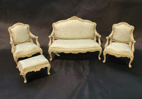 Louis XV Settee, 2 Chairs, & Stool, Vellum