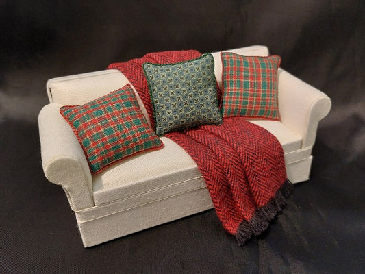 Traditional Sofa with Pillow & Blanket, Red, Green