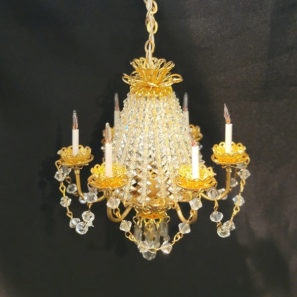 6 Arm Crystal Chandelier, 3" Diameter, Bugles