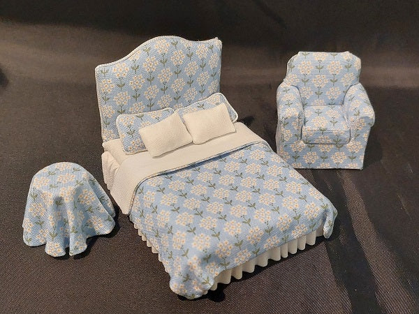 1/2" Scale Bedroom Set, 3pc, Blue Floral