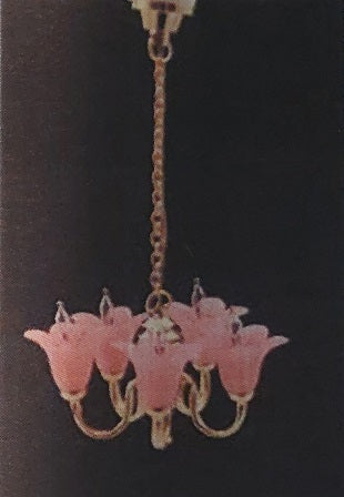 5-Arm Chandelier, Cranberry Tulip Shade