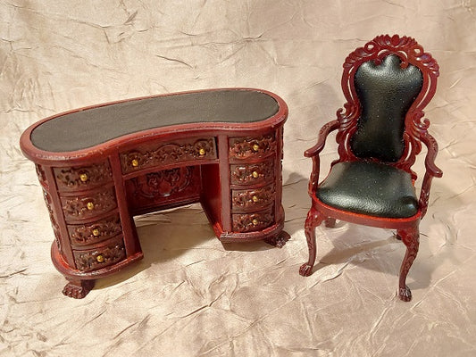 Kidney Shape Desk & Chair, Mahogany