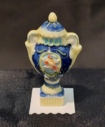 Urn with Lid, Blue & Yellow, Porcelain