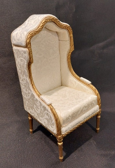 Porter Chair, Gold, White Brocade