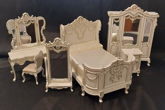 Victorian Bedroom Set, 6pc, Light Gray