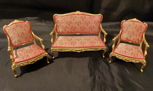 French Sofa & 2 Chairs, Red