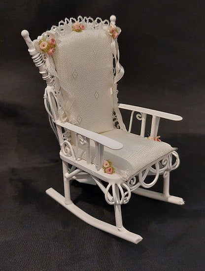 White Iron Wicker Rocker with Cushion