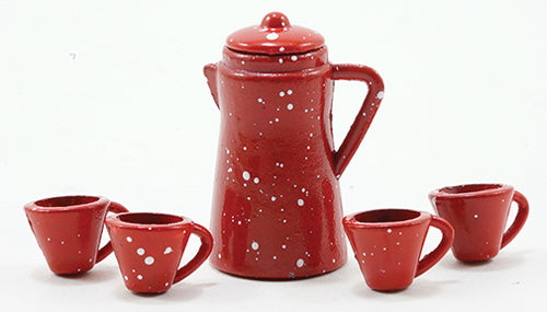 Coffee Set, Red Enamelware, 6pc