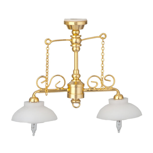 2-Arm Ornate Chandelier with White Shades, Disc