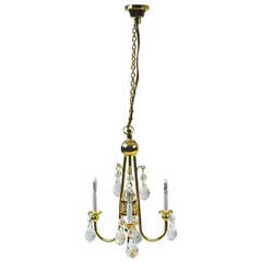 3-Arm Brass & Crystal Chandelier