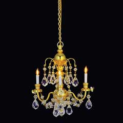 3-Arm Brass Crystal Chandelier