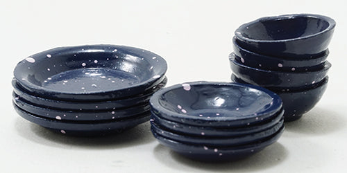 Blue Enamelware Dishes, 12/Pc