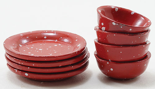 Red Enamelware Dishes, 8Pc