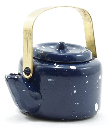 Blue Spatterware Tea Kettle