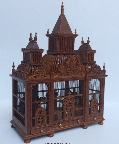 Victorian Birdcage with Birds, Walnut