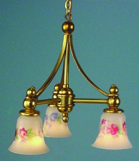 3 Light Brass Chandelier, Floral Shades