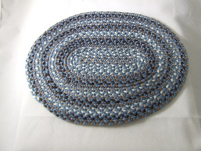 Braided Rug, Oval, Blues & Brown & White