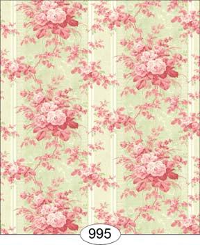 Floral Moire, Pink on Green Wallpaper