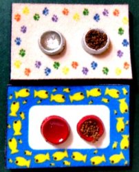 Cat Dish Set with Mat, Assorted