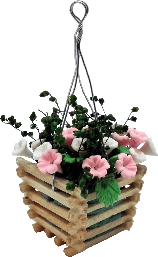 Pink & White Flowers in Hanging Basket