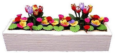 Tulips & Pansies in White Window Box