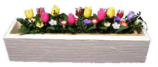 Spring Flowers in White Window Box