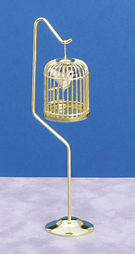 Birdcage Stand with Bird, Brass, A