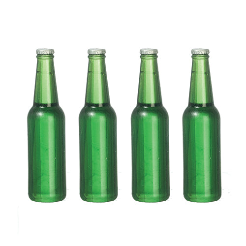 Green Glass Beer Bottles, 4pc