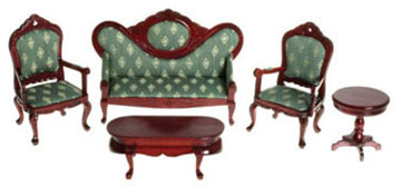 Victorian Green Living Room Set, 5pc