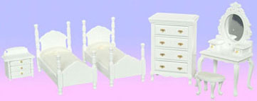 Twin Bedroom Set, 6pc, White