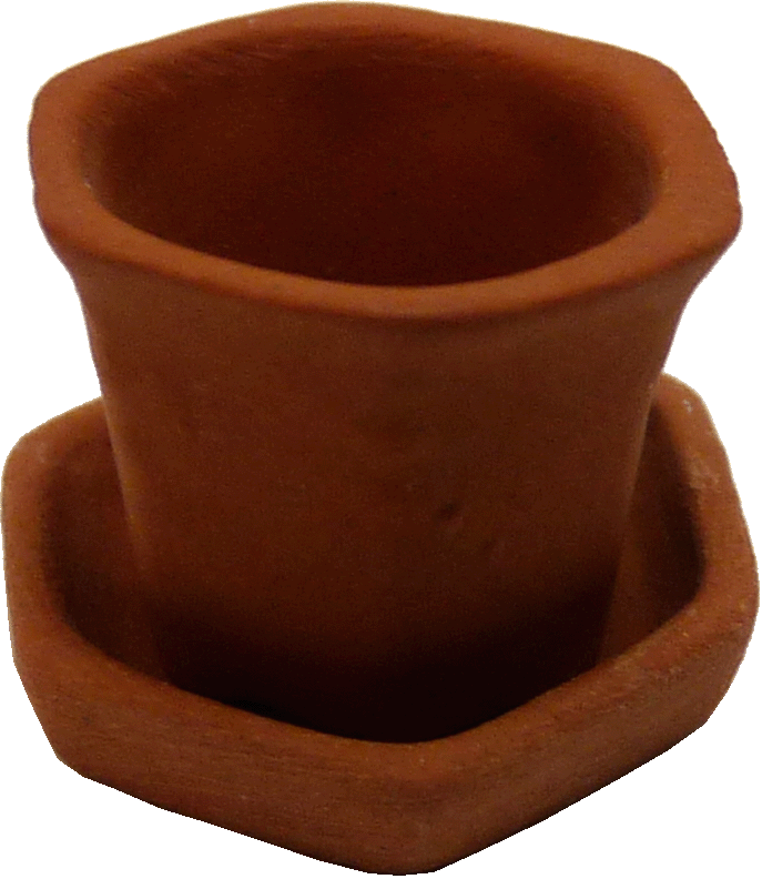 Small 6 Sided Clay Pot with Saucer