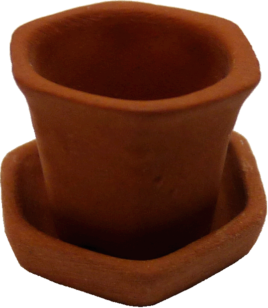 Small 6 Sided Clay Pot with Saucer