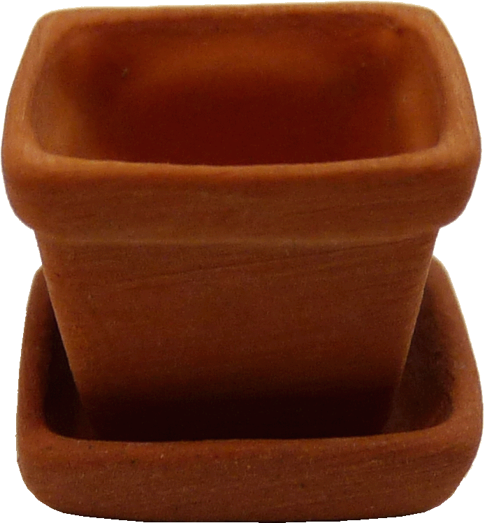 Small Square Clay Pot with Saucer