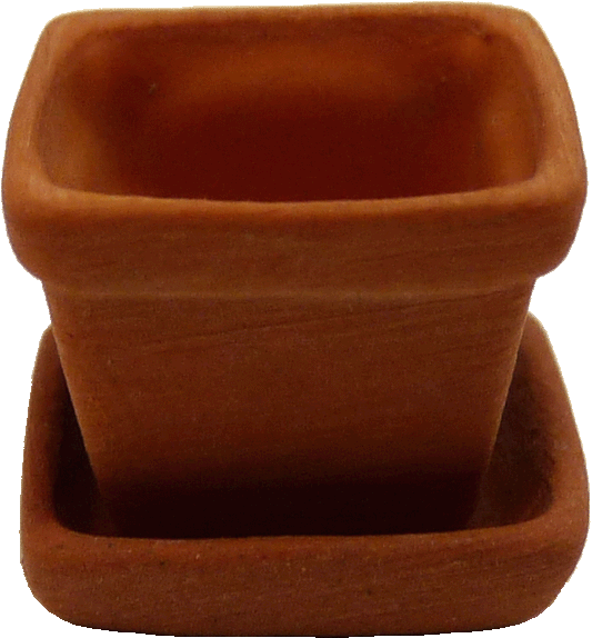 Small Square Clay Pot with Saucer