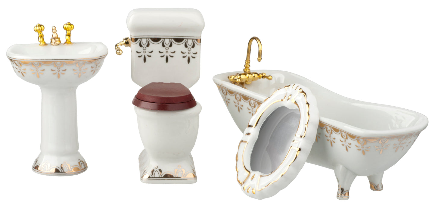 Bathroom Set, White, Gold, 4pc