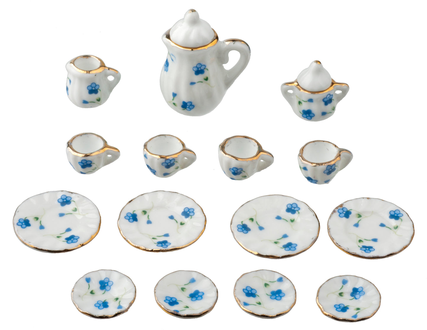 Table Tea Set, Blue & White, 17pc