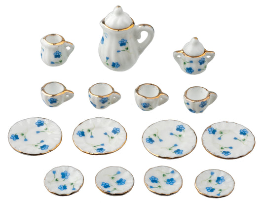 Table Tea Set, Blue & White, 17pc