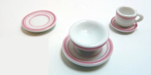 Ceramic Dinner Set with Pink Trim