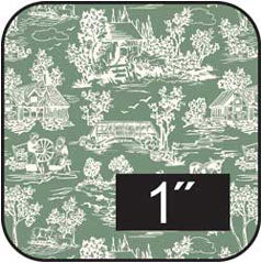 Reverse Toile Green Cotton Fabric