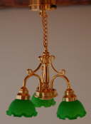 3-Arm Brass Ceiling Lamp with Green Shades