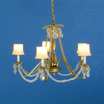 5-Arm Brass & Crystal Chandelier