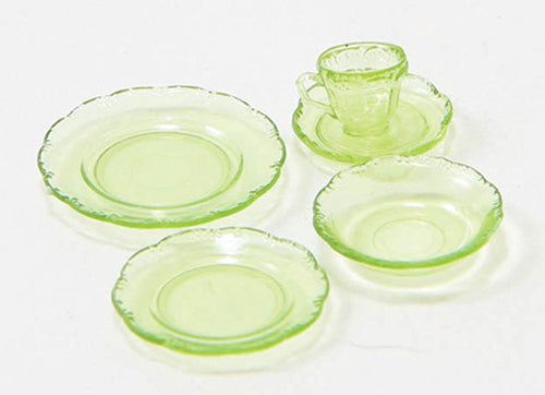 Depression Dish Set, Green, 5pc