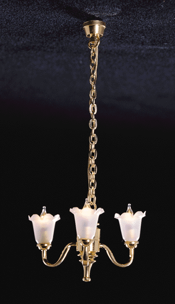 3 Up-Arm Chandelier, Frosted Tulip Shades