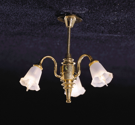 3-Arm Frosted Tulip Shade Chandelier, Down Rod