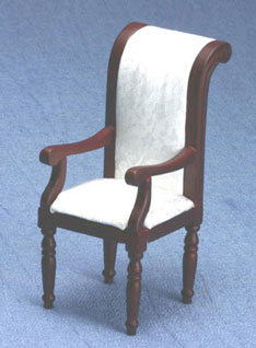 Arm Chair, Mahogany with White Brocade Fabric