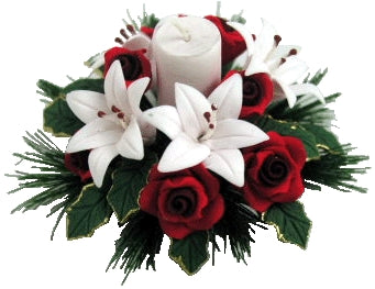 Red Rose & White Lily Centerpiece with Candle