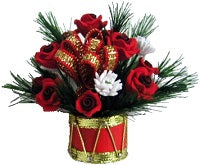 Red Roses & White Flowers in Drum Vase