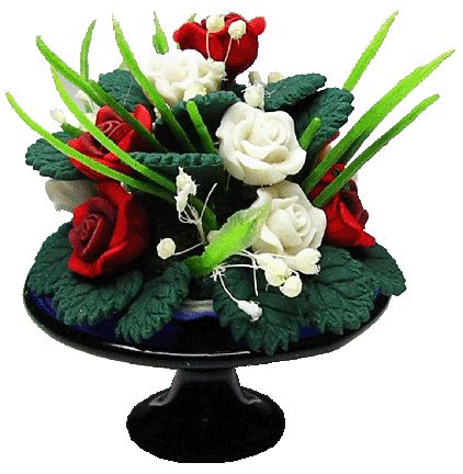 Red & White Arrangement on Glass Stand