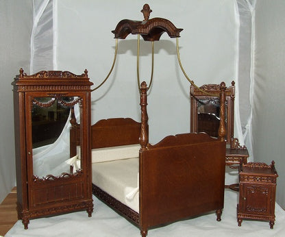 Victorian Canopy Bedroom Set, Walnut
