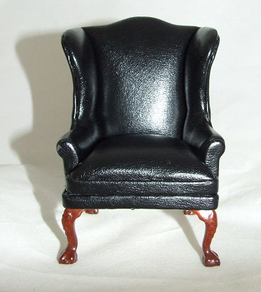 Wing Back Chair, Black Leather